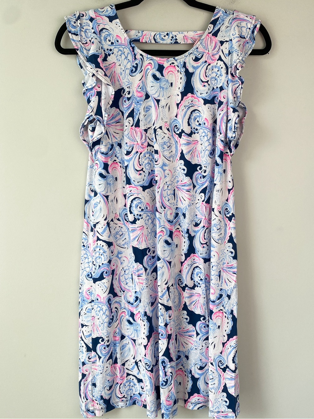 Lilly Pulitzer Womens Dani Dress S Its For Shore Navy Seashell Ruffle Shift Mini